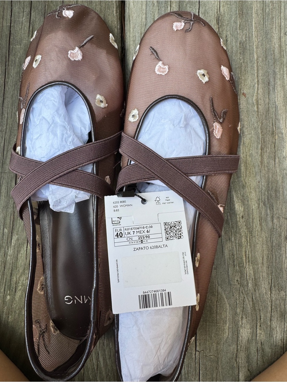 Mango Brown Embroidered Cross-Strap Ballet Flats - Picture 3 of 3